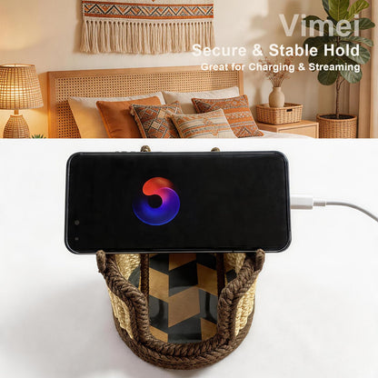 Vimei Handwoven Hemp Rope Phone Stand, Boho Desktop Holder
