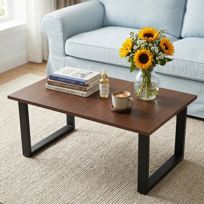 kiwonlonker Walnut Folding Coffee Table: 35.5in Rustic Industrial Coffee Table, No Assembly Required, Modern Minimalist & Easy Storage Compact Design for Living Room, Bedroom, Home Office, Brown