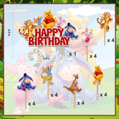 Winie The Pooh Theme Birthday Party Supplies, Cartoon Bear Party Decoration Set, Cute Themed Celebration Decor Kit for Birthday, Table Setup, Backdrop, Home Event Decoration Supplies