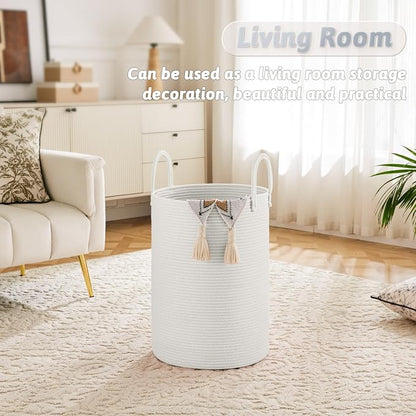 Artfeel Laundry Basket,Woven Cotton Rope Laundry Hamper,100L for Decorative Storage of Dirty Clothes,Toys and Blankets in Bathroom,Baby Room and Living Room