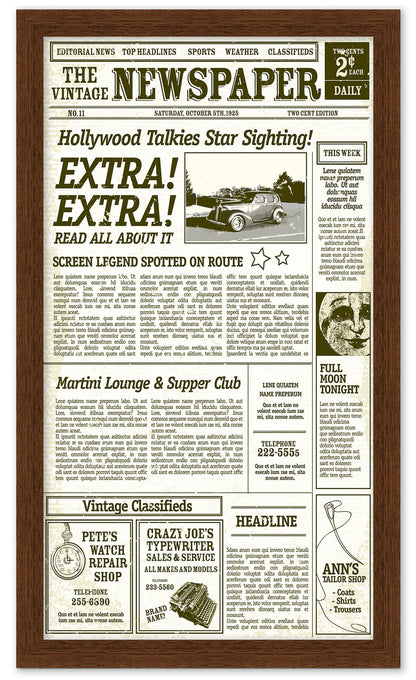Modern Wood Newspaper Frame (Brown) Acid-Free, UV Resistant, Acrylic Plastic Front Prevents Paper from Fading Sleek Hanging Display Case for Entire Newspaper for Home or Office - 12x22.75