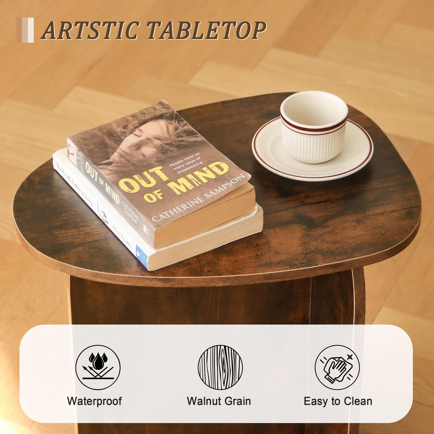AWASEN Side Table, Small Triangle End Table Living Room, Modern Accent Table with Unique Tabletop, Mini Bedside Table for Small Spaces, Rustic Brown