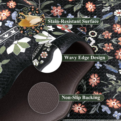 Yamaziot Anti Fatigue Kitchen Rugs Set of 3 - Boho Non Slip Waterproof Kitchen Mats for Floor, Boho Runner Rug for Kitchen Floor, Laundry, Desk, Bar, Office, 17.3"x29"+17.3"x35"+17.3"x47", Black
