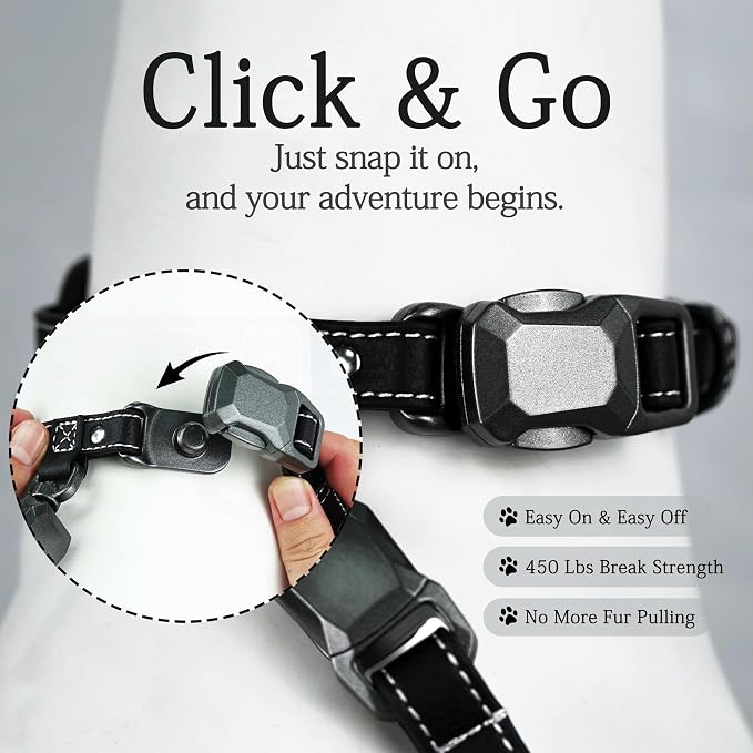 MagEase Dog Collar with 4FT Leash | Adjustable | Anti-Wrinkle, Bite & Stain-Resistant Leather | Soft & Skin-Friendly | 450LB Escape-Proof Magnetic Buckle (Black, Large)