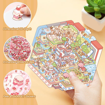 ZSYTZL 6 Sheets Large 3D DIY Stickers, Cute Waterproof Quiet Book with Capybara World Scene Decorating Mobile Phones Handbooks Water Bottle Stickers for Adult Teens-Capybara Book