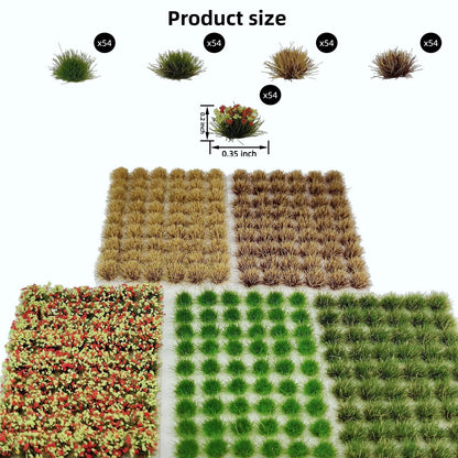 gdeplok 270 Pcs Static Grass & Miniature Flower Clusters Kit for Model Railway Scenery, Train Layouts, Diorama Bases, Wargaming and DIY Miniature Landscapes