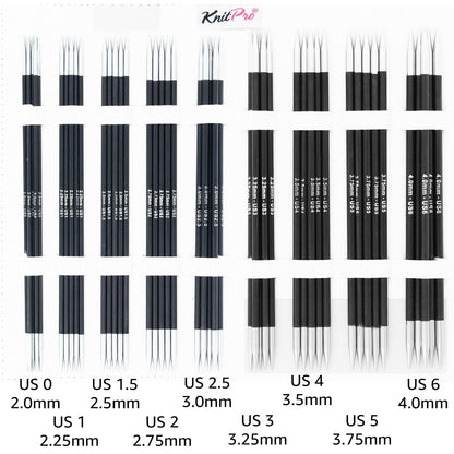 KnitPro Karbonz Deluxe Set 6 inch DPN Double Pointed Needles Size 0, 1, 1.5, 2, 2.5, 3, 4, 5, 6 with Fabric Case with Project Bag