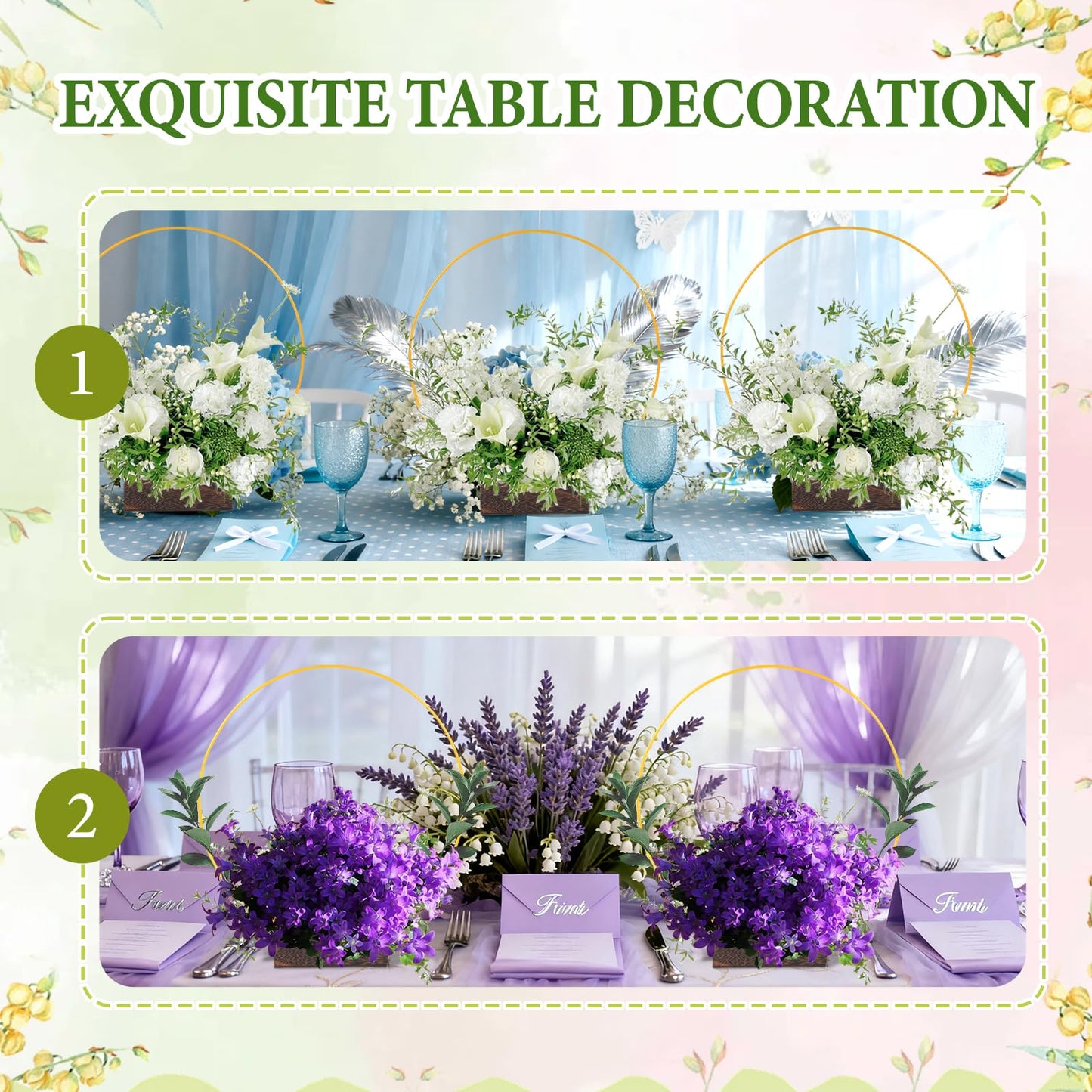 36Pack Floral Hoop Centerpiece Kit, 12Pcs 12'' Metal Floral Hoop Centerpiece with Stand+ 12Pcs Wood Cube Planter Box + 12Pcs Floral Foam Blocks for DIY Wedding Christmas Party Home Garden Decor
