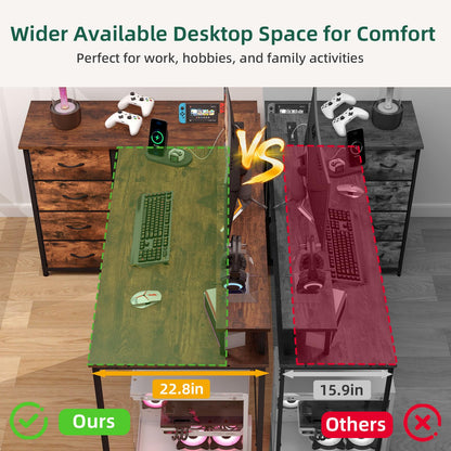 Somdot L Shaped Desk with 4 Drawers,61" Reversible Home Office Desks with Power Outlets,L Shaped Gaming Desk with USB Charging Port,Corner Desk with Storage Shelves,Easy to Assemble,Black