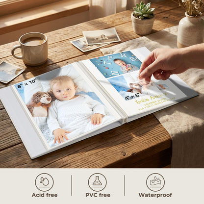 Vienrose 40 Pages Self Adhesive Photo Album with Fabric Cover and Crystal Stickers for Graduation, Acid-Free Pages, 11"x10.7" Scrapbook Album for 4x6 Photos, Beige