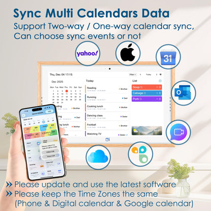 USIN 15.6 inch Wooden Digital Calendar, Wall Touch Screen Home Organizer, Family Chore Charts and Meal Planner, Interactive Display schedule, Desk and Wall Mounted, Smart Electronic Calendars with Free App