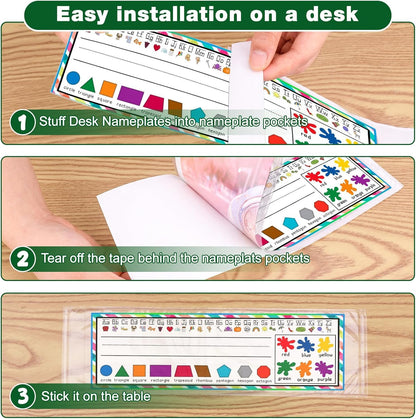 Meetory 40 PCS Upgraded Nameplate Pocket, Self Adhesive Desk Nameplates Name Tag Pocket, No Residue Clear Plastic View Name Tag Sleeves for Classroom Desk, Office Supplies (12.2" x 3.7")