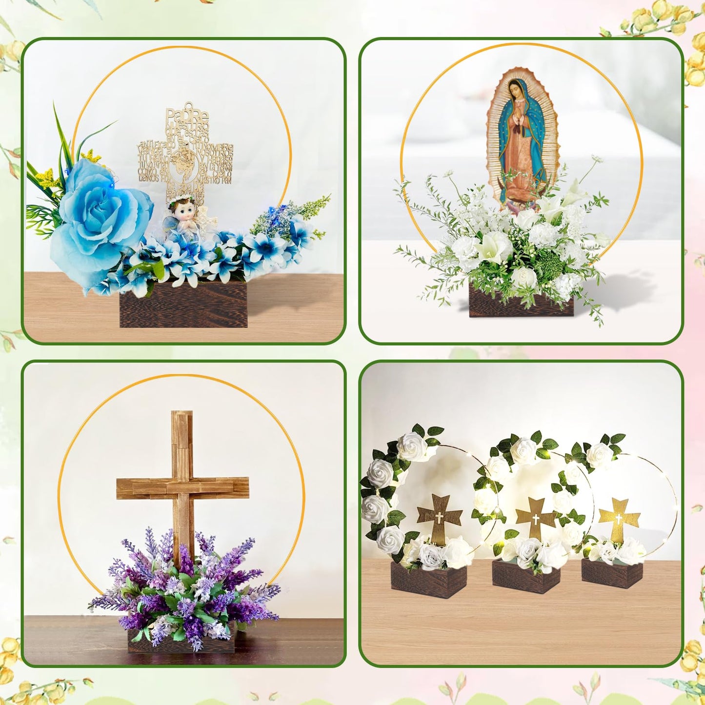 36Pack Floral Hoop Centerpiece Kit, 12Pcs 12'' Metal Floral Hoop Centerpiece with Stand+ 12Pcs Wood Cube Planter Box + 12Pcs Floral Foam Blocks for DIY Wedding Christmas Party Home Garden Decor
