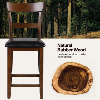 NAFORT Counter Height Bar Stools Set of 4, Farmhouse 25.5” Wood High Dining Chairs, Counter Stools with Back for Kitchen Restaurant Bar, Rubberwood Legs & Black PU Leather Cushion