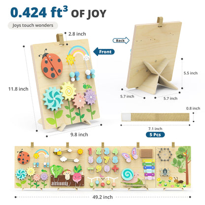 BlueWood Wooden Busy Board for Toddlers 18+ Months, 14-in-1 Montessori Philosophy Educational Toy, Activity Center Made from Basswood, No Drilling, Easy to Carry & Store - Square