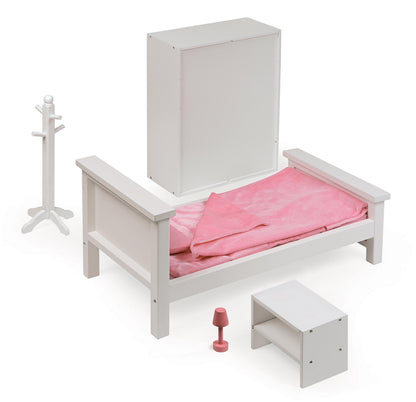 Badger Basket 13-Piece Bedroom Furniture Set for 18 Inch Dolls – Includes Bed, Armoire, Nightstand & Accessories