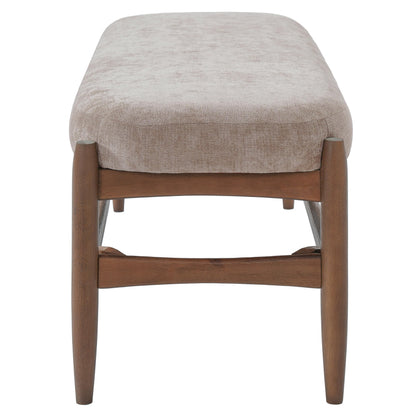 Christopher Knight Home Rubab 53.35" Chenille Fabric Upholstered End of Bed Ottoman Foot Rest, Wooden Ottoman Bench, Long Entryway Bench, Bedroom End of Bed Foot Stools, Light Brown + Walnut