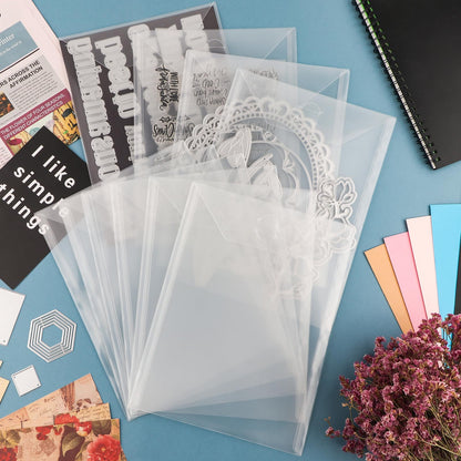 Briartw 50 Pack Storage Envelopes,Clear 7x9.4" Resealable Plastic Envelopes Pockets for Cutting Dies Stencil Crafts Organizer Holder,Storage Bag for Clear Stamp,Die Cuts,Scrapbook Paper,Photos