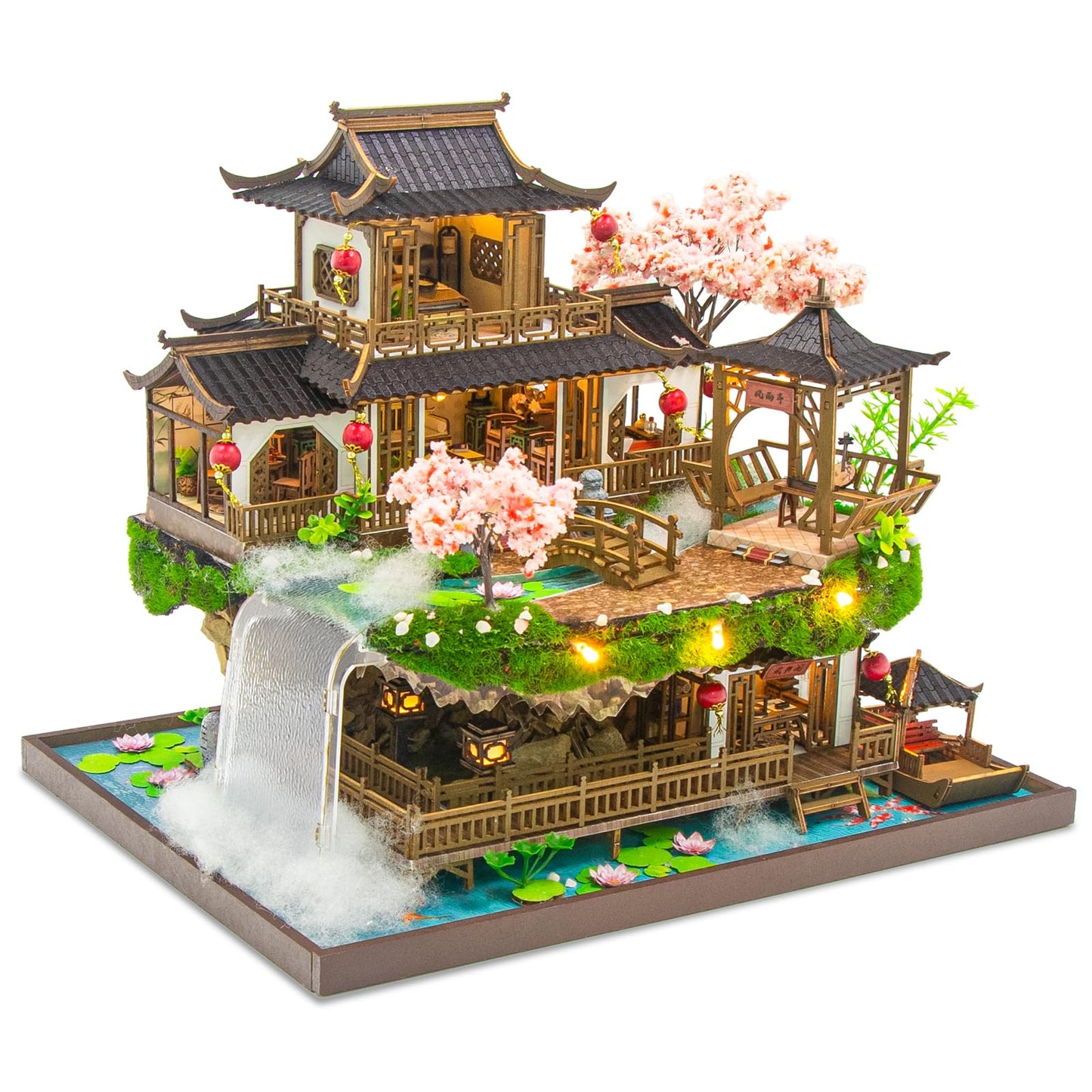 Hallisun DIY Miniature House Kit, Fairyland Tiny 3D Wooden House Making Set for Adults, Dollhouse Bookshelf Decor with Furniture & LED Lights, Christmas Birthday Greenhouse Craft Gift for Friend