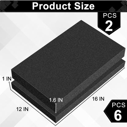 ToLanbbt Polyurethane Foam Sheets, 6P 16 x 12 x 1 in, 2P 16 x 12 x 1.6 in Cuttable Tool Box Case Inserts, Black Cushion Packing Pads for Toolbox, Game Box, Craft, Camera Storage