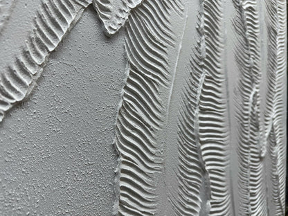 Art8YuQi Paintings - Contemporary Abstract Art leaf Oil Painting On Canvas Texture 3D White Painting Plantain Handmade Artwork Picture Canvas Wall Art Modern Home Decor living room Ready to Hang 24x36inch (36x24 inch) (AQ053, 24X36 inch)