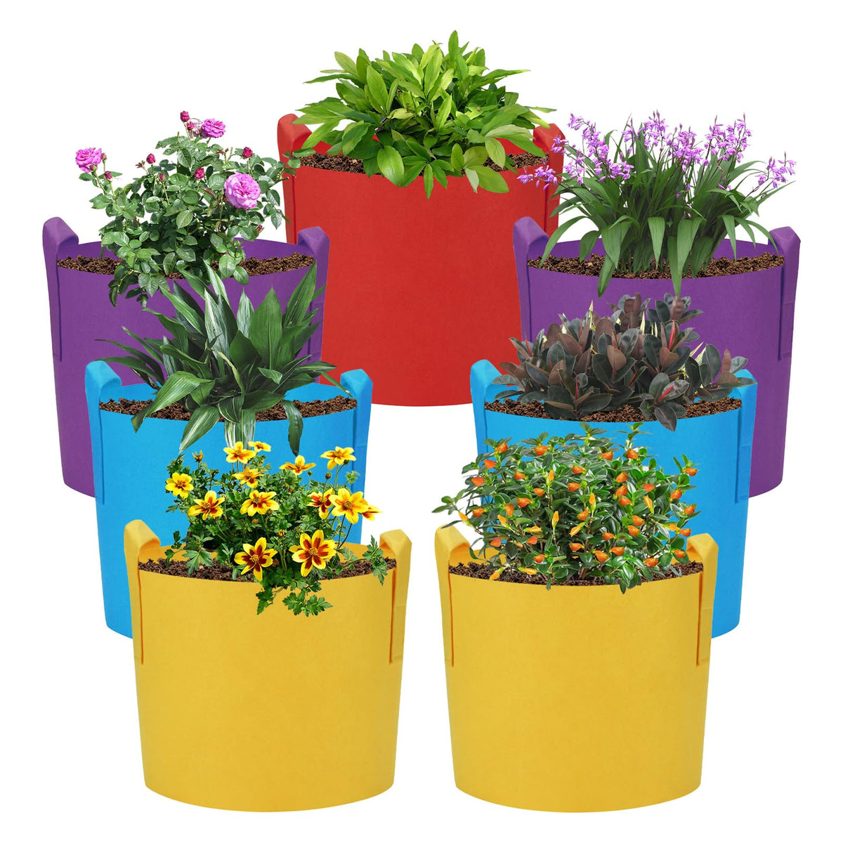 LITLANDSTAR 7-Pack 7 Gallon Colorful Grow Bags, Thickened Nonwoven Plant Fabric Pots with Handles, Heavy Duty Garden Planting Bag for Vegetable, Herbs & Flowers, Come with 4 Colors