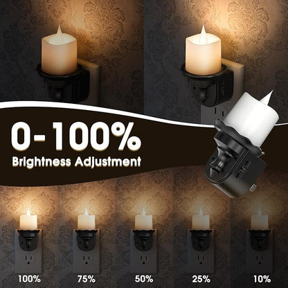 Briignite Candle Night Light, Warm White Night Lights Plug into Wall 2 Pack, LED Flicker Candle Night Light with Light Sensor, 0-100LM Dimmable Nightlight for Kids Hallway Bathroom