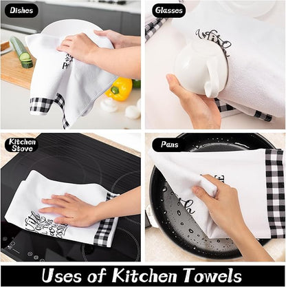 R HORSE 5Pcs Religious Christian Kitchen Dish Towel Black and White Check