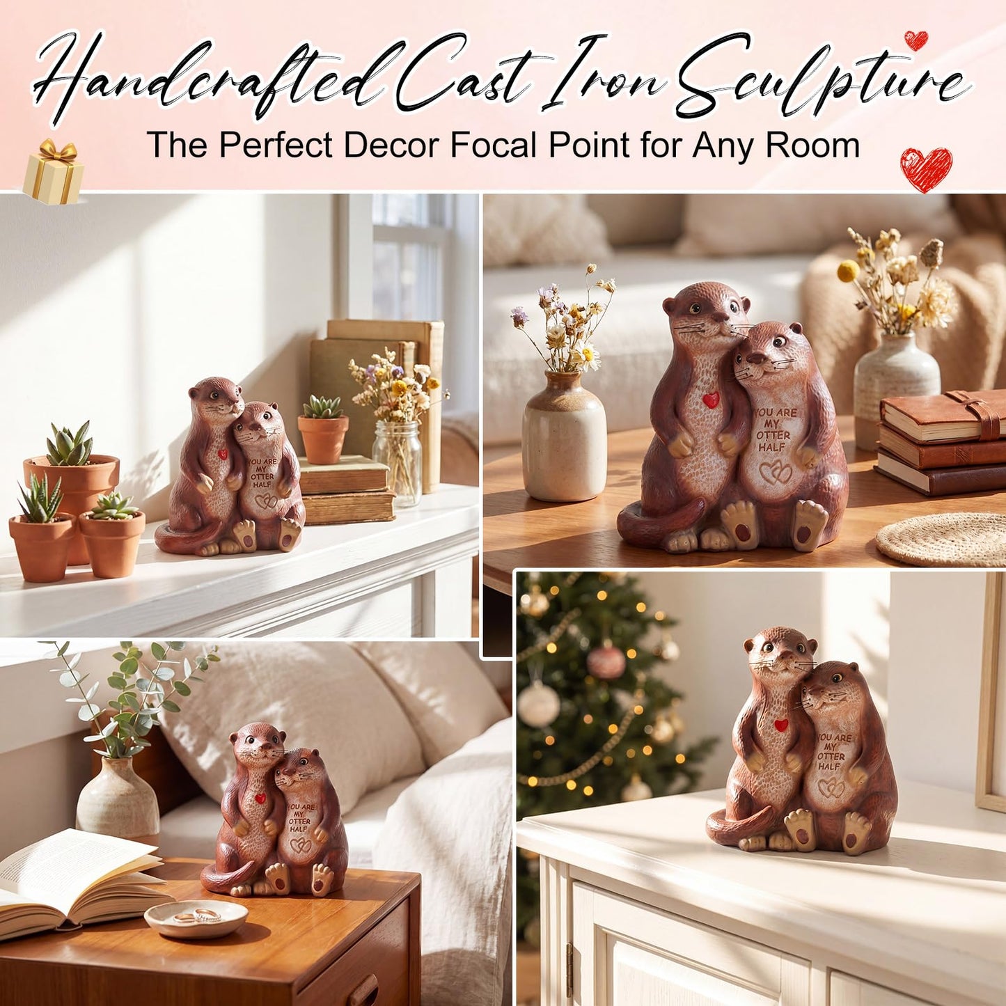 RattanView Love Otter Couple Figurine Anniversary Wedding Gift for Women Men Cute Animal Resin Statue I Love You Birthday Gift for Girlfriend Wife Husband Partner Romantic Sculpture Home Decor