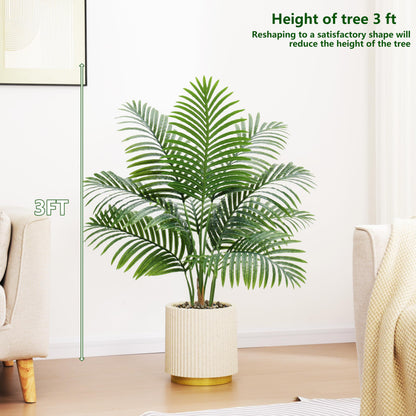 2 Pack Artificial Palm Tree Indoor Plant 3FT Tall Fake Tropical Palm Tree in Pot, Real Bark Design Faux Areca Palm Tree for Home Office Living Room Bedroom Farmhouse Modern Outdoor Topiary Tree