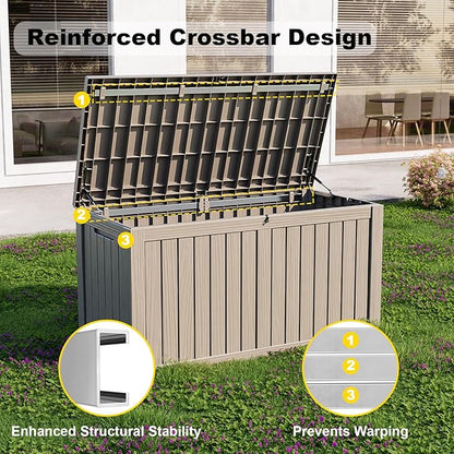 EasyUp 180 Gallon Outdoor Deck Box Waterproof, UV Resistant Resin Outdoor Storage Box with Hydraulic Rod for Delivery, Porch, Patio and Garden, Gray