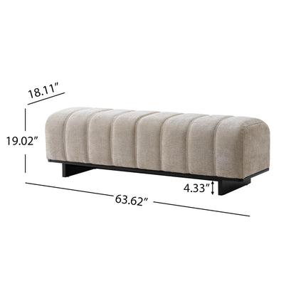Christopher Knight Home Lamie Chenille Upholstered Dining Bench, Wooden Entryway Bench, Long Sofa Footstool for Living Room, Bedroom End of Bed Bench, Oatmeal+Black