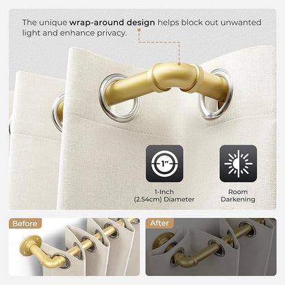 Zeerobee Curtain Rods for Windows 48 to 84, 1 Inch Industrial Wrap Around Gold Curtain Rod, Indoor/Outdoor Room Divider Adjustable Drapery Pole, 48"-86"
