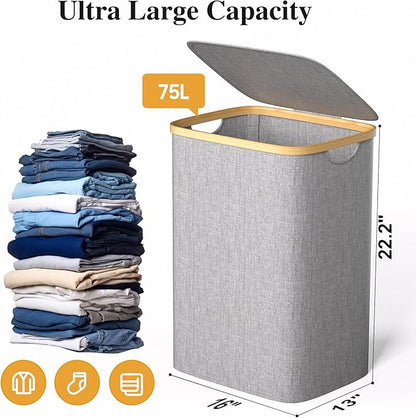 Large Laundry Hamper, 75L Waterproof Laundry Basket