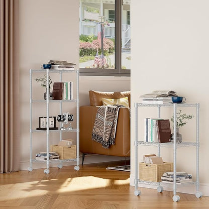 M MZG 3 Tier Shelf Metal Storage Shelves Wire Rack Closet Organizers with Wheel for Garage Kitchen Bathroom Laundry White 11.8" D x 17.7" W x 29.8" H