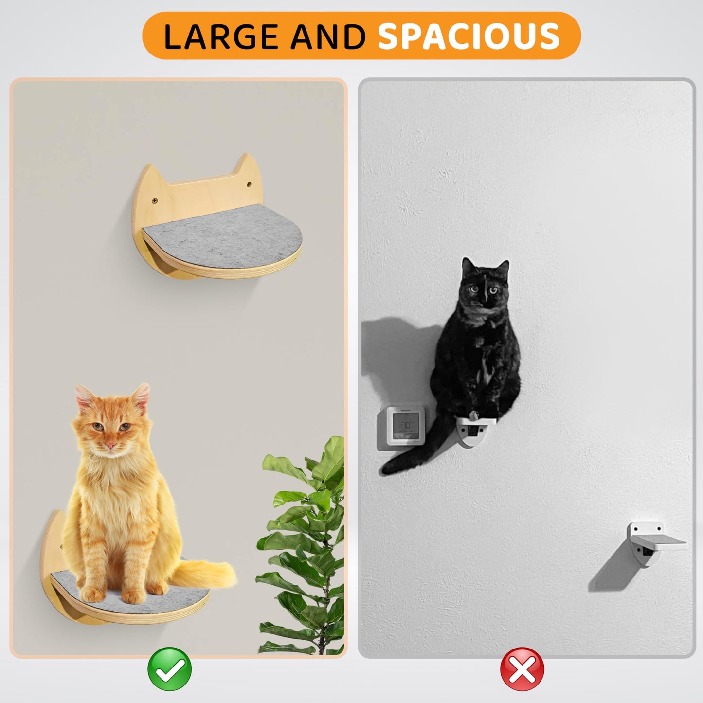BUOGA Cat Wall Shelves – 3 Steps Climbing Furniture & Perch for Indoor Cats up to 30lbs, Wooden Floating Shelf with Non-Slip Pad Bed, Modern Corner & Wall Mounted for Playing and Lounging - Natural