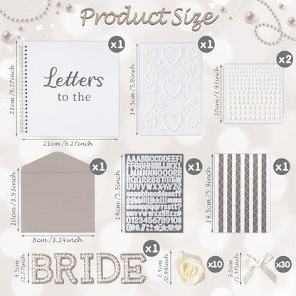 WATINC Letters to The Bride Scrapbook Kit - 8x8 Inch DIY Wedding Photo Album Guest Book for Bridal Shower Bachelorette Party, Beige Memory Book with 3D Flower Bow Envelopes Pearl Letters Stickers