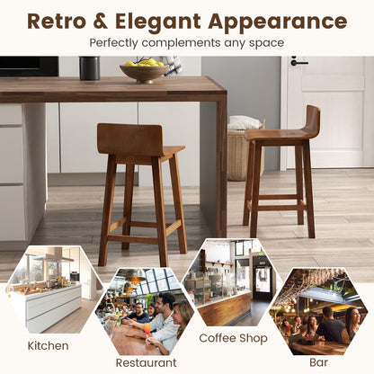 Giantex 24.5" Bar Stools Set of 2, Counter Height Bar Stools w/Low Back & Footrest, Farmhouse Wooden Bar Dining Chairs, Armless Wood Barstools for Kitchen Island, Pub, Kitchen, Cafe, Breakfast, Brown