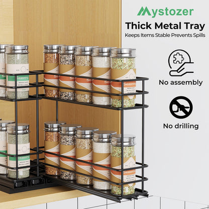 Pull Out Spice Rack Organizer for Cabinet, Slide Out Spice Racks, Easy to Install, 2.1''Wx10.35''Dx8.26''H, 3 Drawers 2 Tiers(Black)