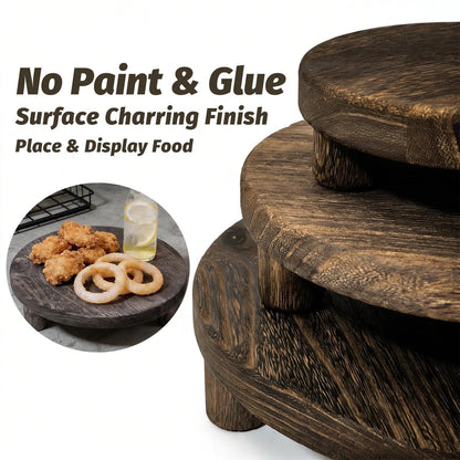 6"/8"/10" 3pcs Unfinished Rustic Wood Stands - Wooden Round Riser - Plant Risers Stand for Decor Display