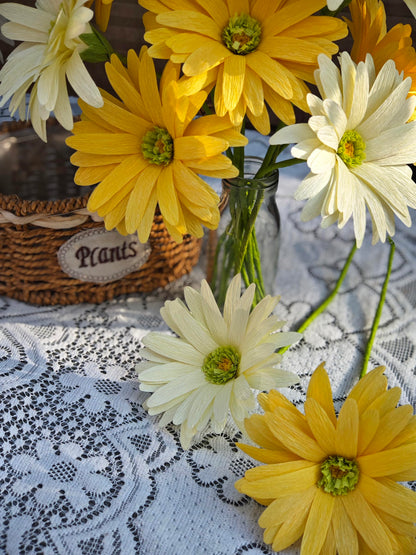 DIY Crepe Paper Flower Making Kit Yellow & Beige Daisy Bouquet 12 pcs Home Decor Set for Table Centerpieces Party Decor & DIY Craft Projects