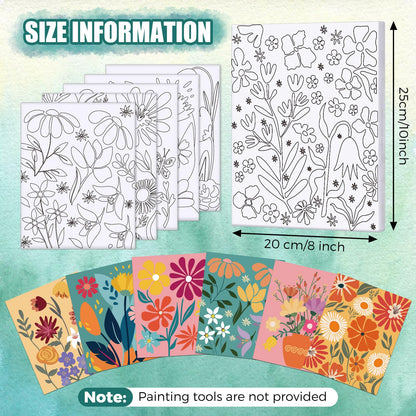 Sherr 20 Pcs Stretched Pre Drawn Canvas Afro Queen Black Art for Painting for Adults Outline Pre Drawn Stretched Cotton Canvas to Paint Party Set, 8 x 10''(Floral)