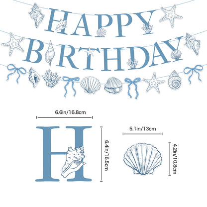 Blue Bow Starfish and Seashell Garland Ocean Coastal Nautical Beach Party Under The Sea Paper Bow Hanging Banner Cake Cupcake Toppers and Balloons for Summer Birthday Wedding Baby Shower Decro