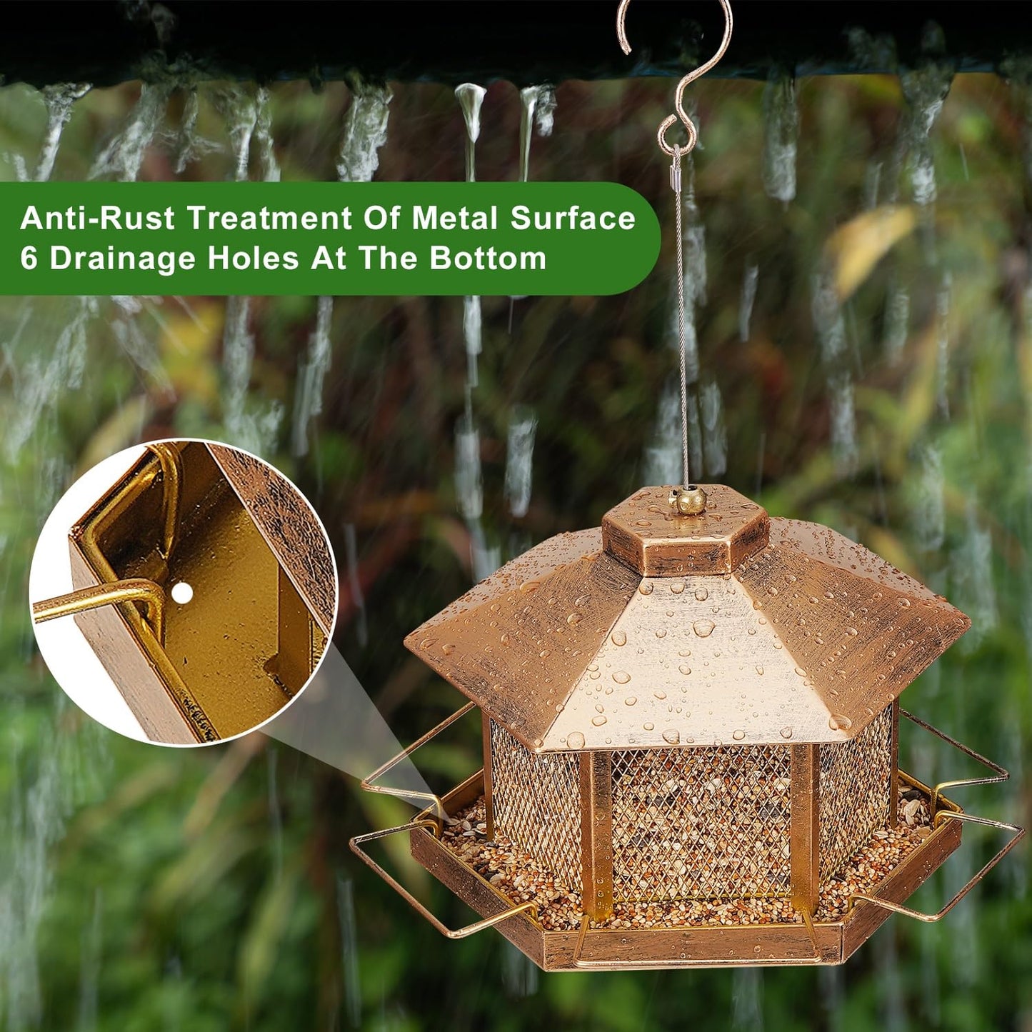 Metal Bird Feeder for Outdoor Hanging, 7.4LB Large Capacity, Garden Decoration - Attracts Wild Birds, Durable Outdoor Bird Feeding Station for Garden Yard Outside Backyard (Extra Large Gold)