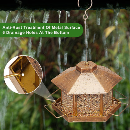 Metal Bird Feeder for Outdoor Hanging, 7.4LB Large Capacity, Garden Decoration - Attracts Wild Birds, Durable Outdoor Bird Feeding Station for Garden Yard Outside Backyard (Extra Large Gold)