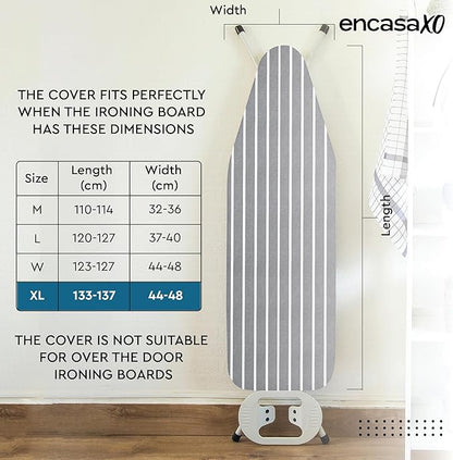 Encasa XO Ironing Board Cover and Pad 54"x18" - 4mm Felt X-Large Iron Board