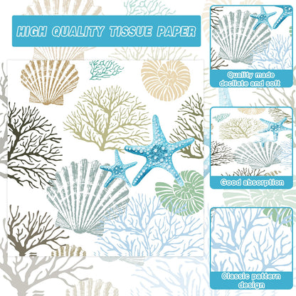 140Pcs Ocean Seashell Coastal Beach Starfish Coral Party Plates Supplies Tableware Decorations Disposable Paper Plates Napkins Forks for Birthday Summer Baby Shower, Serves 20