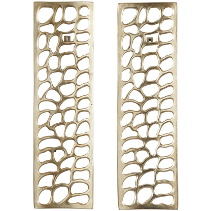 Deco 79 Aluminum Metal Abstract Home Wall Decor Cutouts Wall Sculpture, Set of 2 Wall Art 7"W, 22"H, Gold
