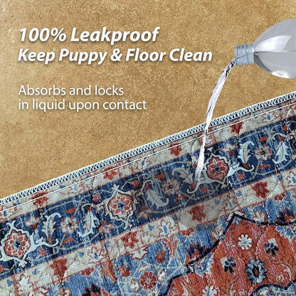nunubaby Washable Pee Pads for Dogs, Stylish, Non-Slip and Leak-Proof Pee Pads. Reusable Potty Pads for Dogs for Crates and Floors.(Red/Floral,54" x54" )