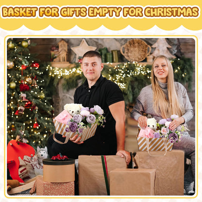 Pinkunn 48 Pcs Basket for Gifts Empty DIY Bulk Party Gift Basket Kit with Handles Market Trays for Packages Wrapping Wedding Party Anniversary Display(Stripes)